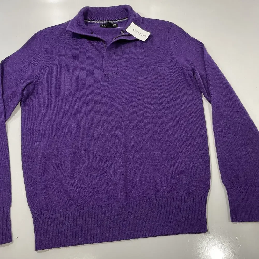 Banana Republic 1/4 Zip Merino Wool Pullover Sweater Men’s Small Purple New